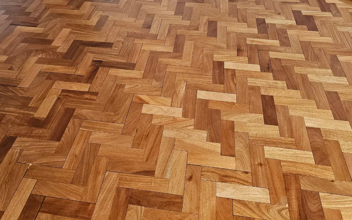 Restored school parquet floor after sanding and refinishing